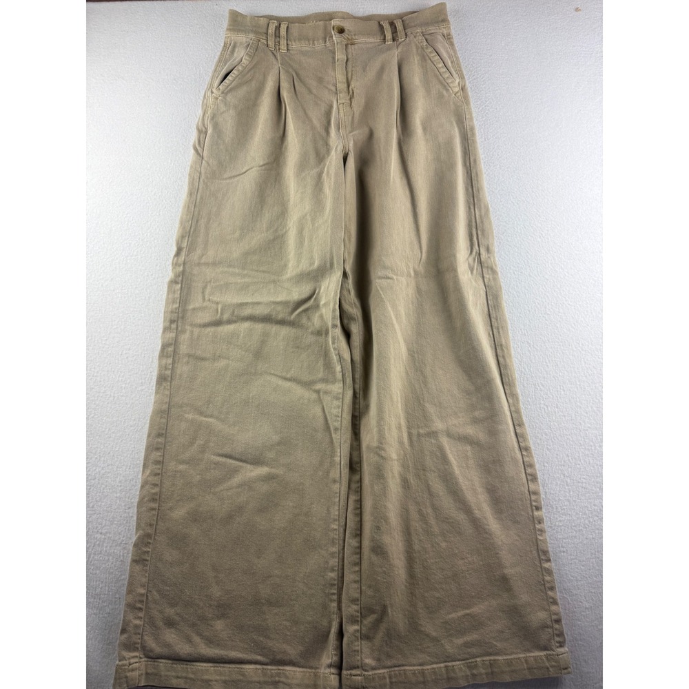 American Eagle Super High-Rise Wide-Leg Khaki Pants Pleated Tan Women 10 Long